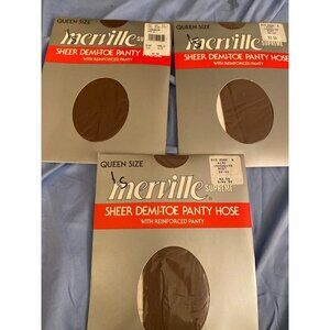 Vintage Pantyhose Panty Hose Lot New Queen Size Merville Sheer Mist 3X/4X 3 pair